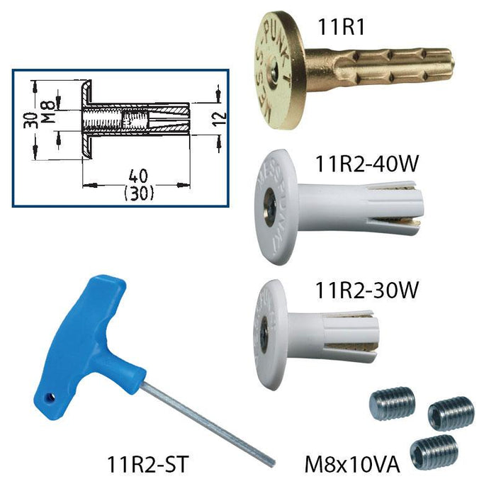 M8-wall bolt, plastic material, L 40mm, "SURVEY-POINT“ - White (11R2-40W)