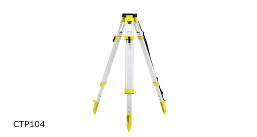 Surveyor's tripod with yellow accents on a white background, model number CTP104.