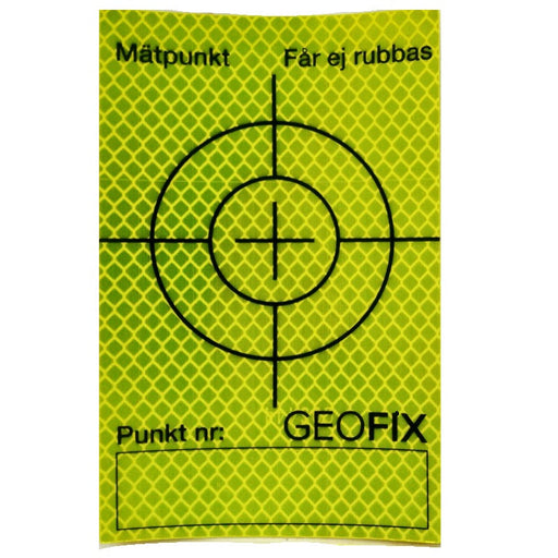 Geofix branded yellow target sheet with black concentric circles and text on a white background