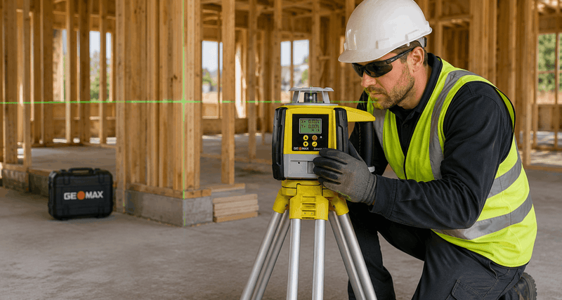 Person using a laser level at a construction site