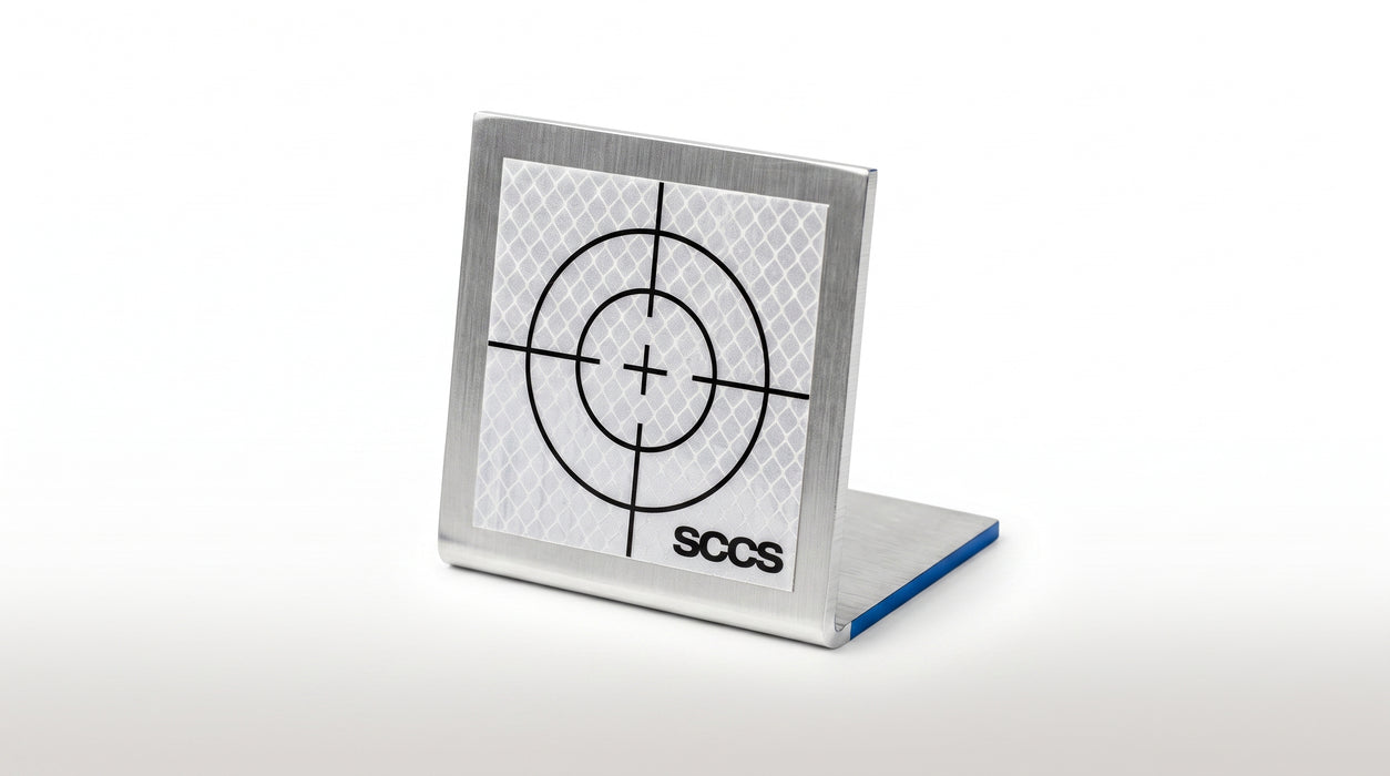 Reflective target 50mm - Silver on a 50x50mm alluminium bracket